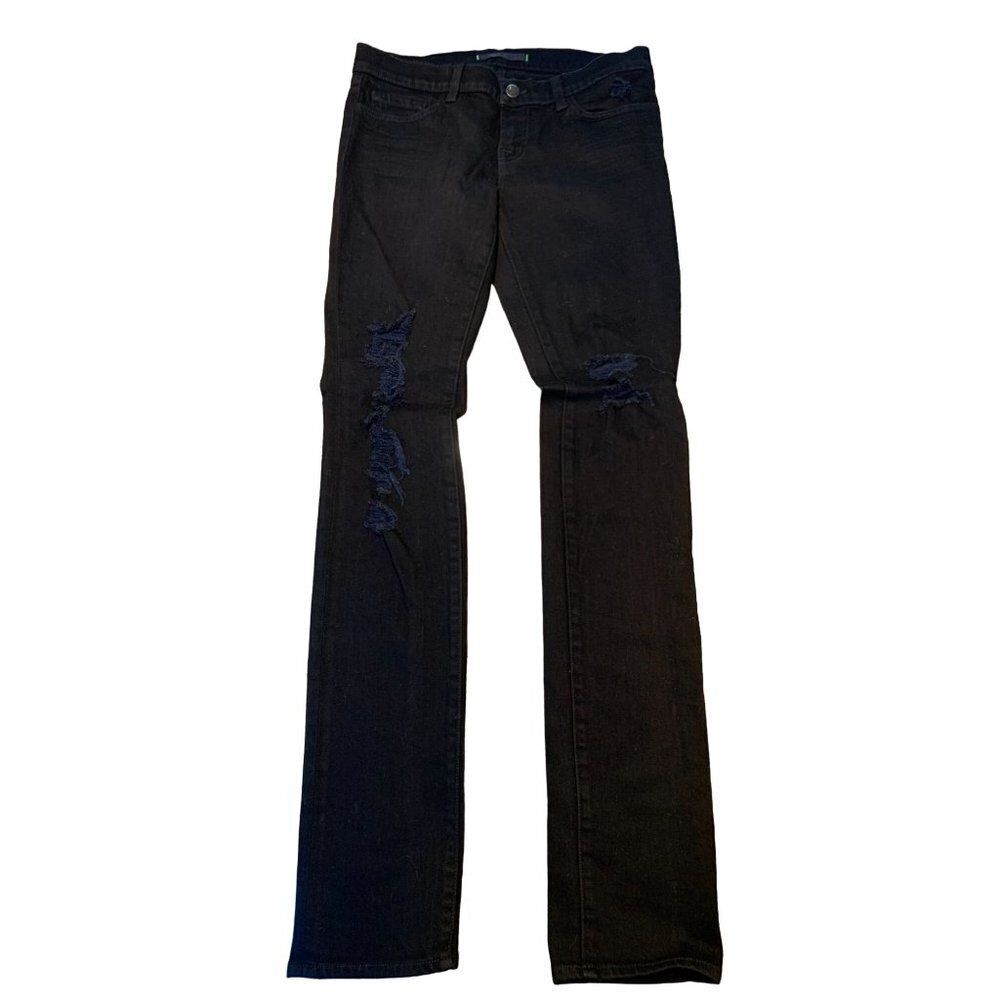 J Brand Y2K Low Rise Pencil Leg Jeans in Torn Jett Black Women's Size 29